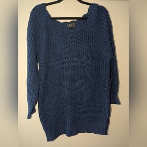 POL Sweater Knit Distressed Chunky Navy Blue Long Sleeve Casual Size Large